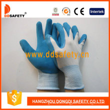 Blue Latex Coating Gloves, Foam Finish, Nylon Work Gloves (DNL216)